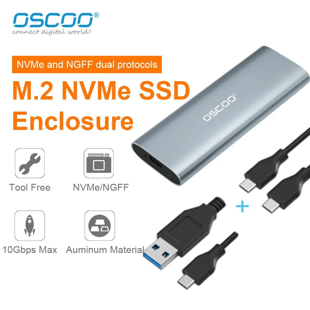 OSCOO M.2 obudowa NVMe SSD kompatybilna Ssd 2230/2242/2260/2280 Adapter aluminiowy 10 Gbps USB C 3.1 M-klucz zewnętrzna obudowa Ssd