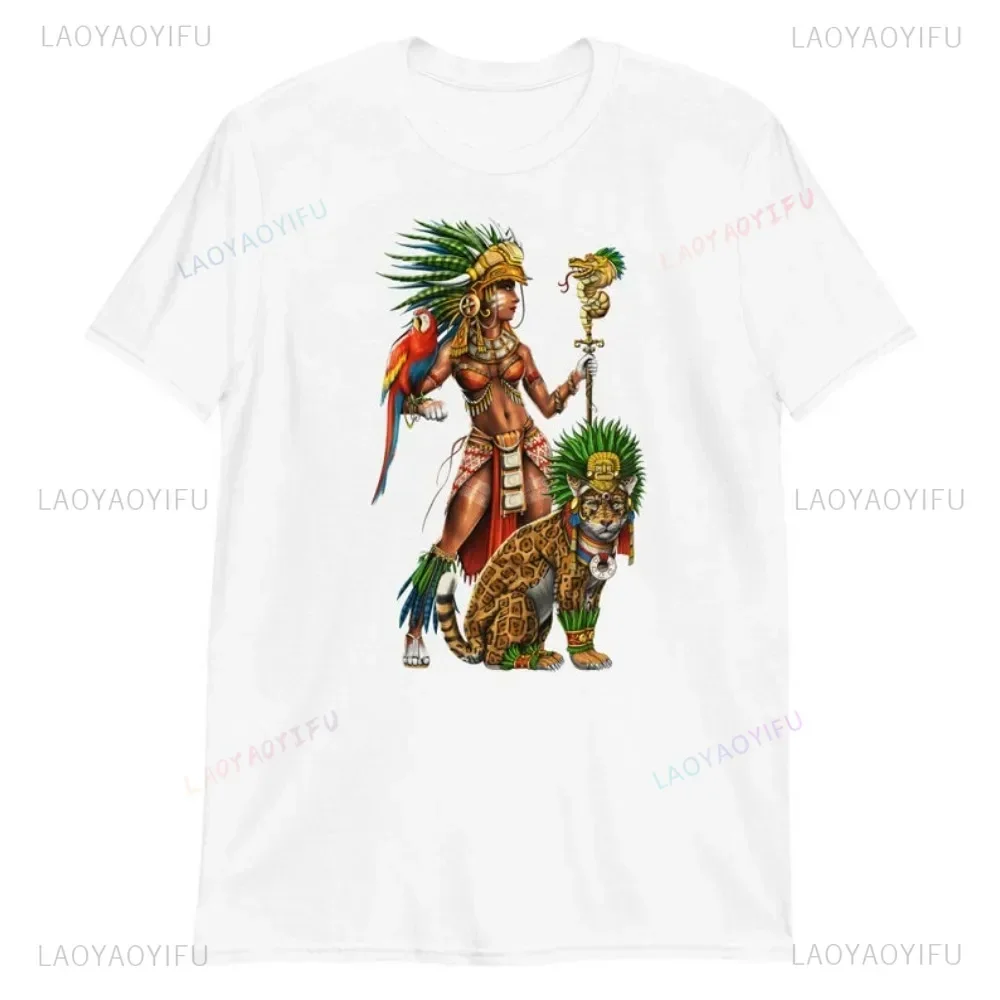 Aztec Warrior Jaguar Men's Cotton T-shirt Aztec Goddess Ancient Mayan Women's Shirt Harajuku Mexico Goth Clothing Mayan T-shirts