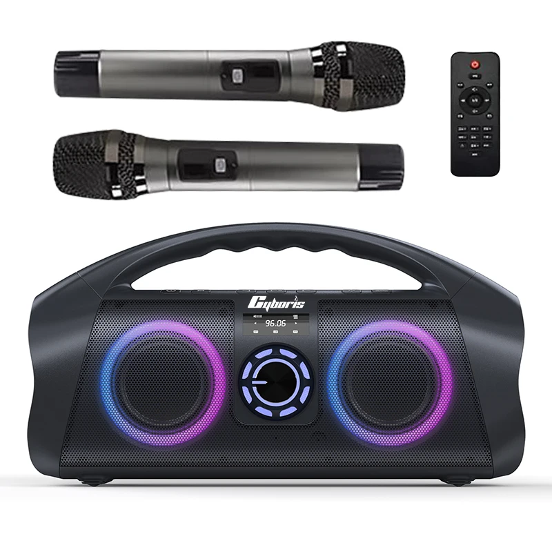 

2024 NEW Cyboris F29K 120w Karaoke Portable Wireless Waterproof Speaker With Micrphones RGB Light For Home And Outdoor Deep Bass