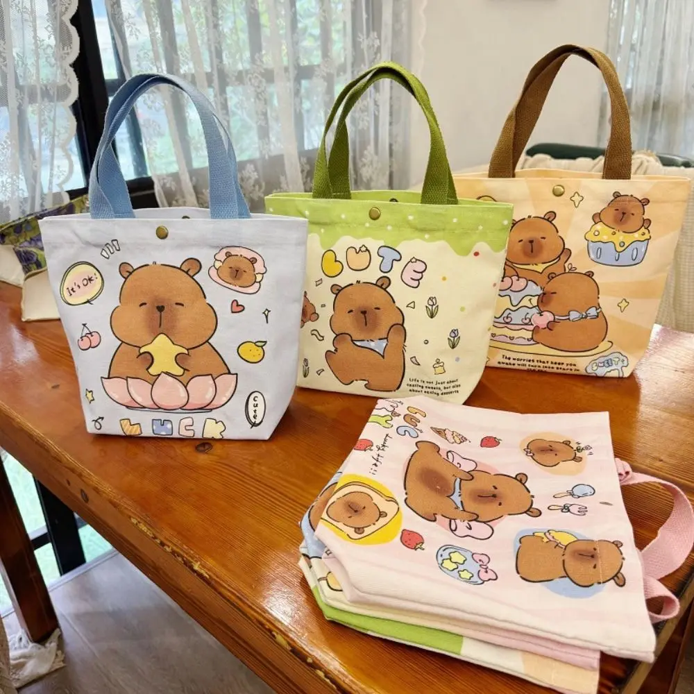 Cute Thicken Capybara Canvas Bag Cartoon Doll Letter Capybara Shoulder Bag Labubu Shopping Cartoon Underarm Bag Kids Children