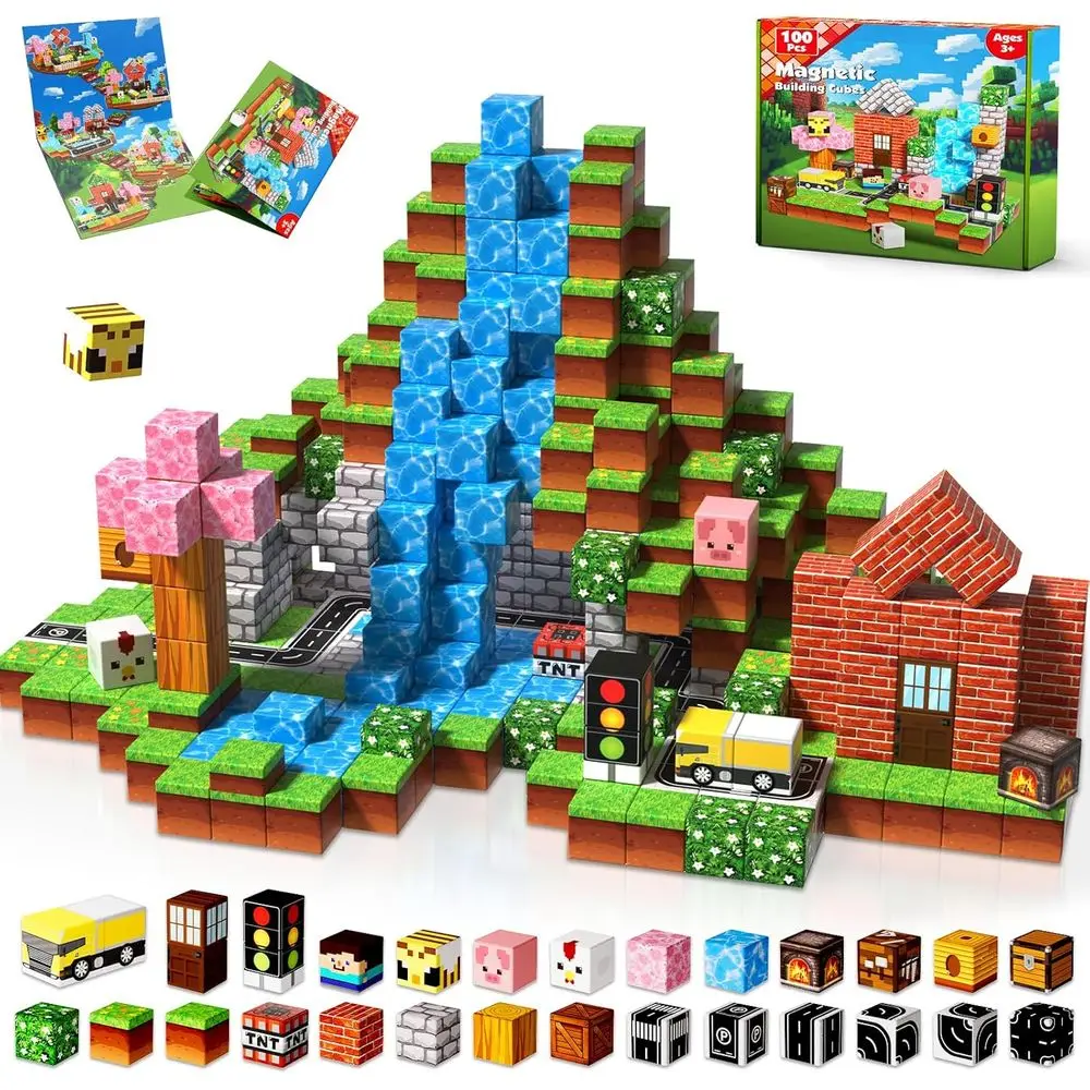 80 Uds 0,8 bloques de construcción magnéticos-juguetes educativos STEM, tema del bosque, ideales para niños mayores de 3 años