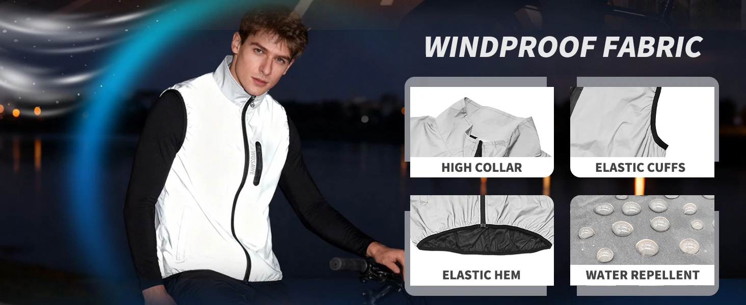 WOSAWE Männer Radfahren Weste Windjacke Wasserdichte Jacke Ärmellose Frühling Herbst Winddicht Fahrrad Fahrrad Weste Nacht Leuchtende – Detail 2