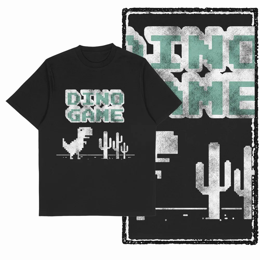 Men's Retro Dino T-Shirt Black Big Size Cool Dinosaur Game Pixel T-Rex Funny Graphic Cotton Men T Shirt Unique Tee Shirt G79