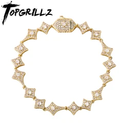 TOPGRILLZ New Irregular Rhombus Shape Punk Link Bracelet Iced Bling Cubic Zirconia Hip Hop Punk Jewelry For Men Women