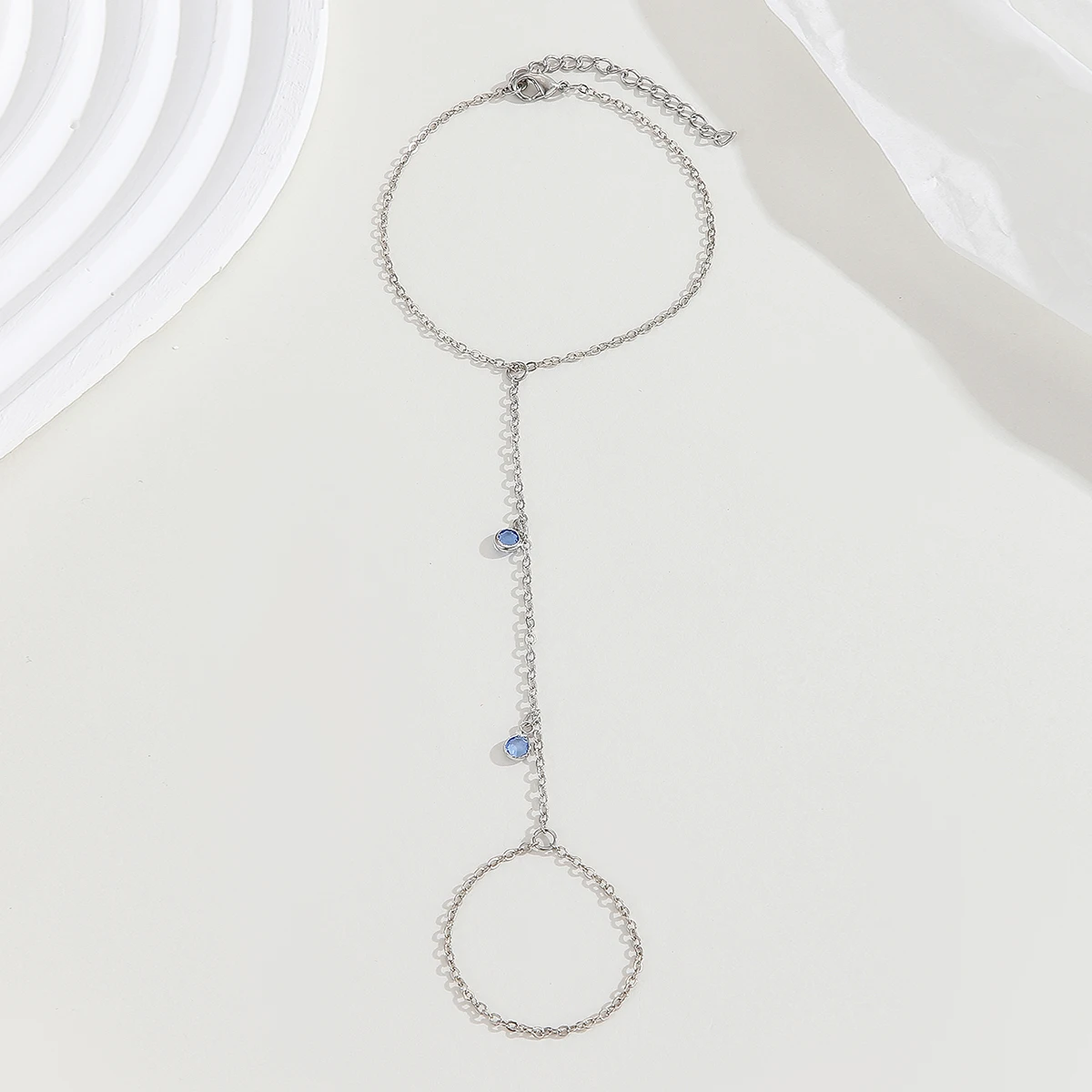 Vintage Bluish Wiolet Crystal Tassels Charm Boho Wrist Bracelet for Women Finger Ring Chains Simple Lady Aesthetic Jewelry Set