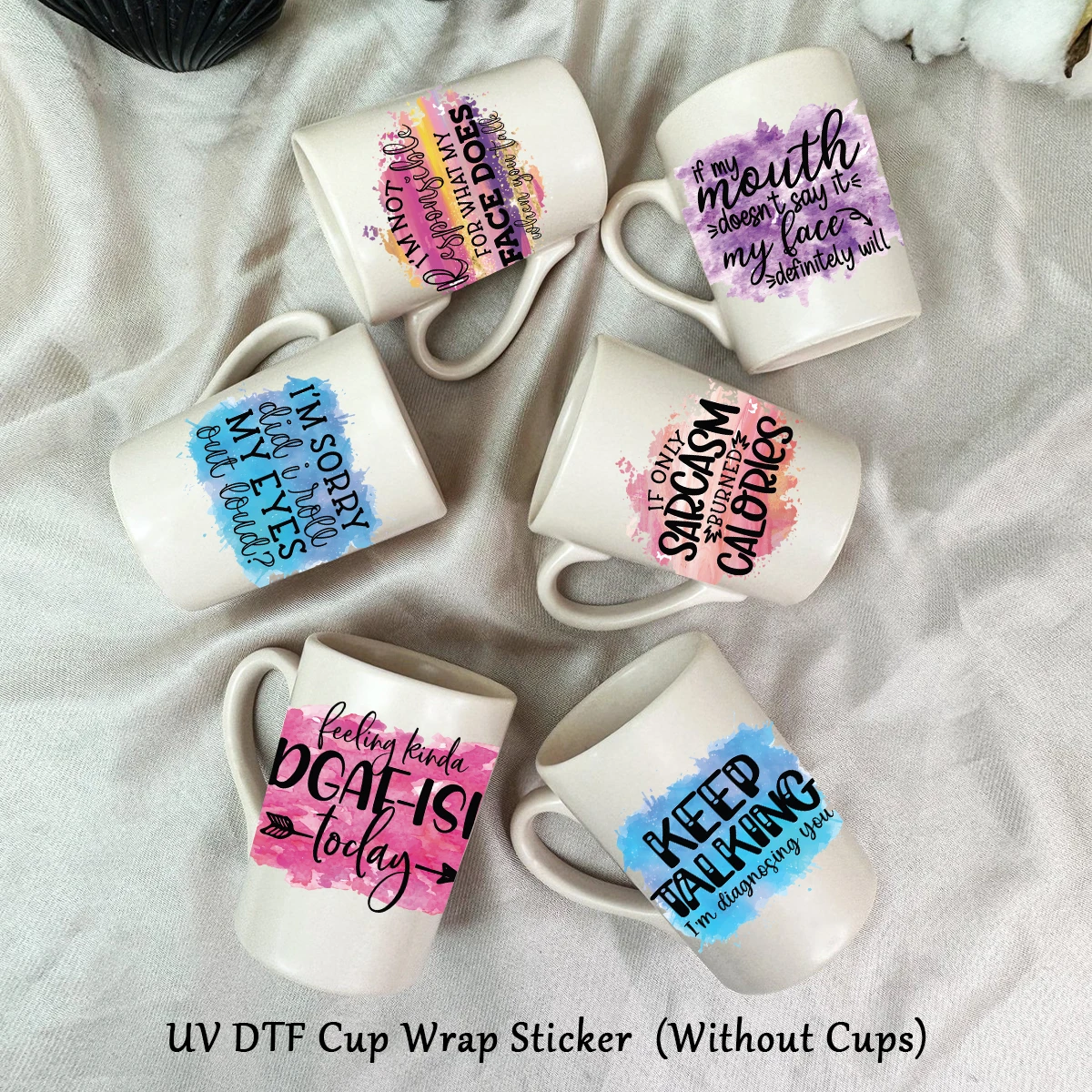 6pcs/pack UV DTF Cup Wrap Decals Inspirational Quotes Design Stickers for Glass Cups Mugs Water Bottle DTF Transfer Stickers