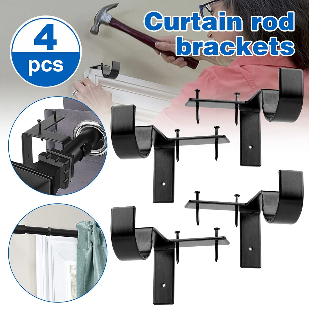 8PCS Curtain Rods Bracket Hanger Hook Rod Support Clamp Crossbar Fixing Clip Wall Hooks Organizer Rails Rack Home Storage Support Clamp