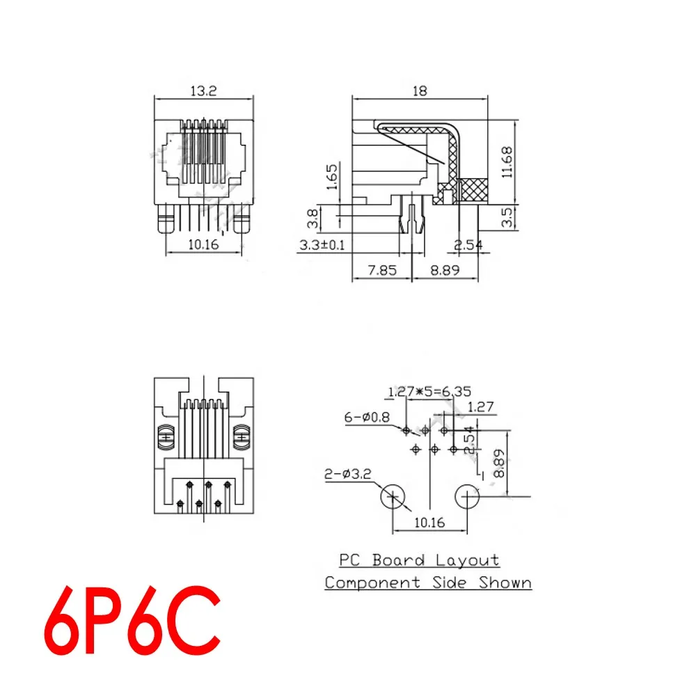 100 Stück RJ11 4P4C 6P4C 6P6C 8P8C 95001 Telefonbuchse Gebogene 90-Grad-Buchse PCB-Anschluss 4-polig 6-polig 8-polig Kunststoff – Detail 6