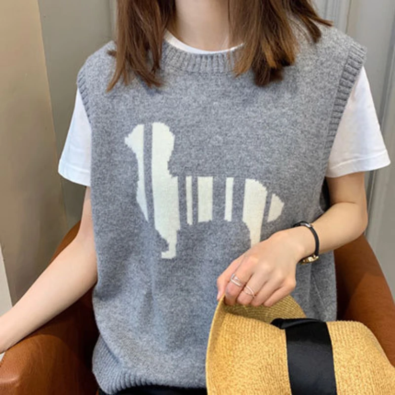 2024 Knitted Sweater Vest Women Spring Autumn Casual Loose Sleeveless Preppy Style Vests Y2K Lady Korean O-Neck Woolen Knit Tops