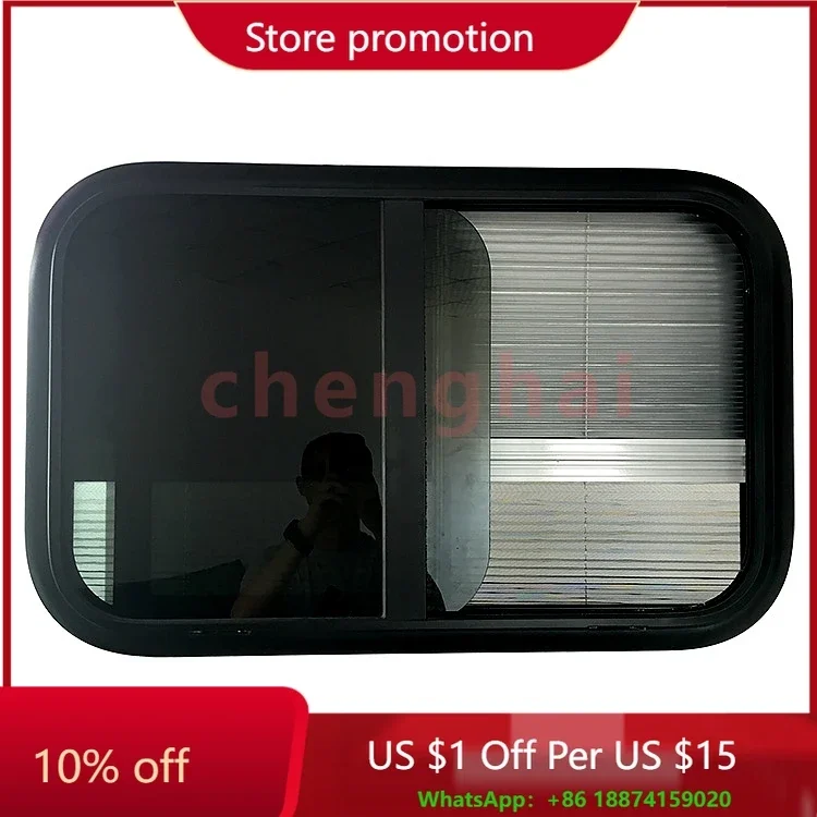 

Best seller aluminum tempered glass RV camper caravan sliding window with screen and curtain