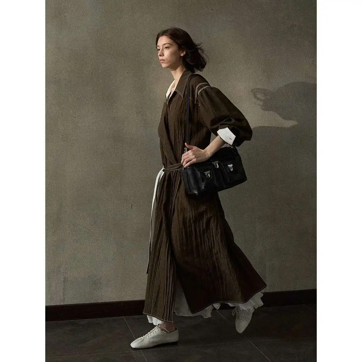 UMI MAO ปักไม่สมมาตรชุดฤดูใบไม้ผลิสีใหม่ตัดกัน Commuter เสื้อ Tie Up ชุด Femme Y2K