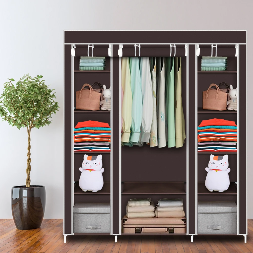 Non woven wardrobe with 5 layers and 12 compartments, 150 * 45 * 175- dark brown color, easy to assemble quickly