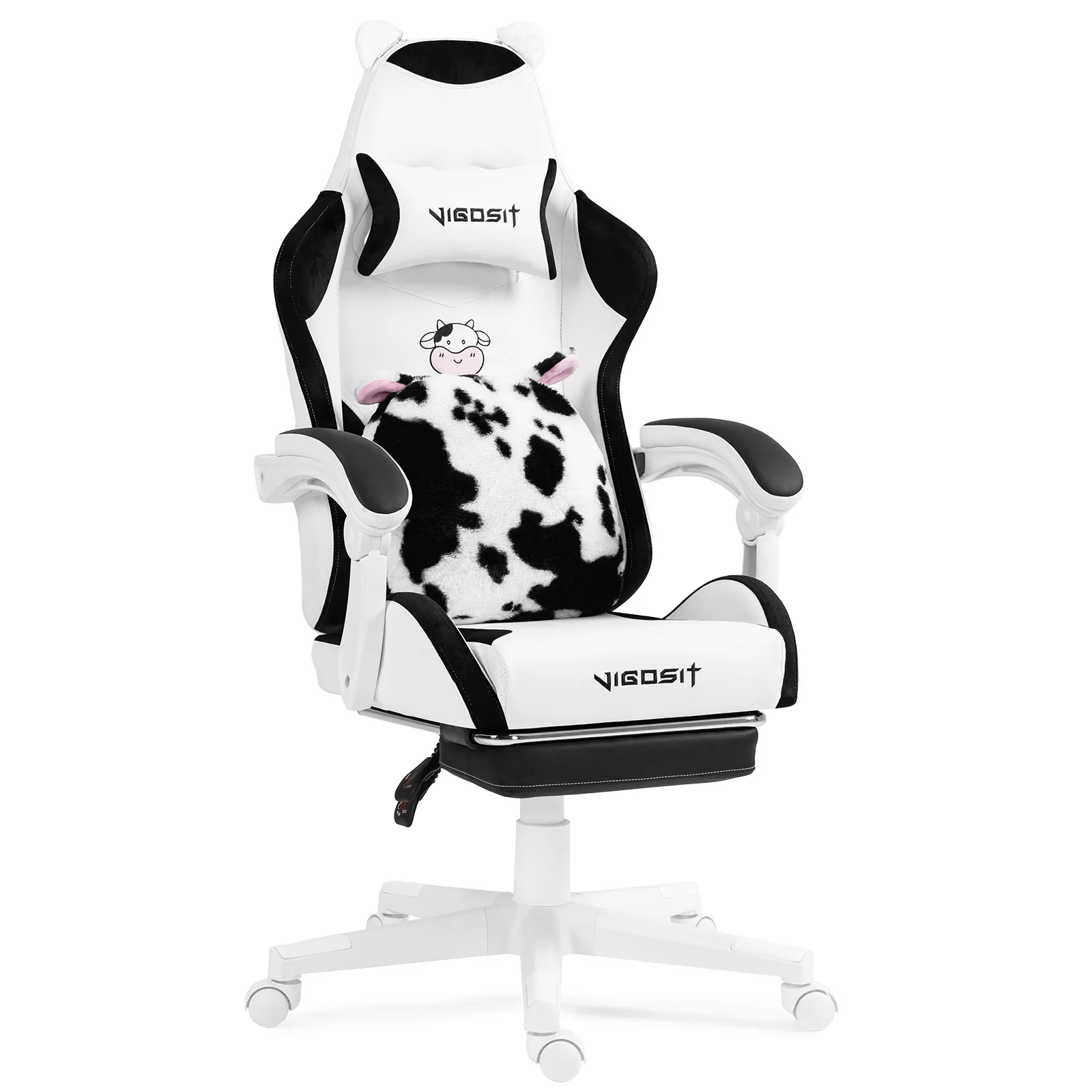 Vigosit Gamingstoel met schattige oren en Kawaii kussen, ergonomische computerstoel voor meisjes met lendensteun
