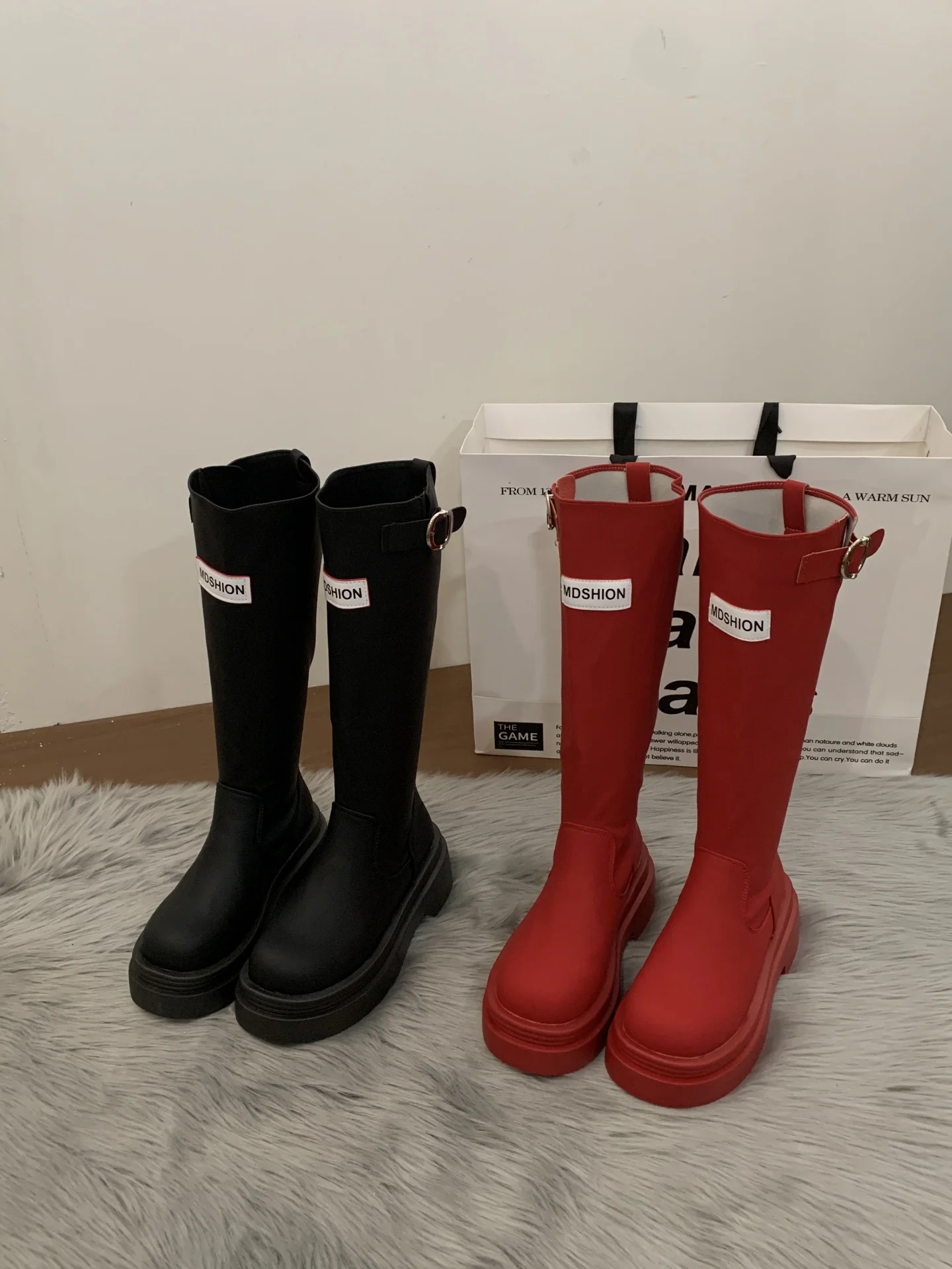 

Red High-Tube Rain Boots Women's Thi-Heeled Anti-Slip Autumn Winter Faionable Over-Knee Long Knight Boots Faionable