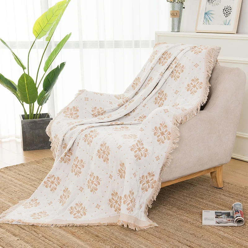 Reversible Cotton Blanket with Tassel Warm Color Throw for Sofa Bed Chair Couch Boho Throw Blankets Bedding Home Room Decor Gift