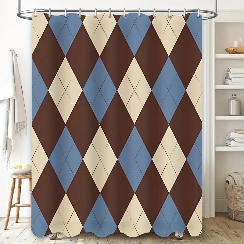 Argyle Pattern Shower Curtain for Bathroom Decor - Waterproof and Durable Fabric with Classic Colors Waterproof Polyester