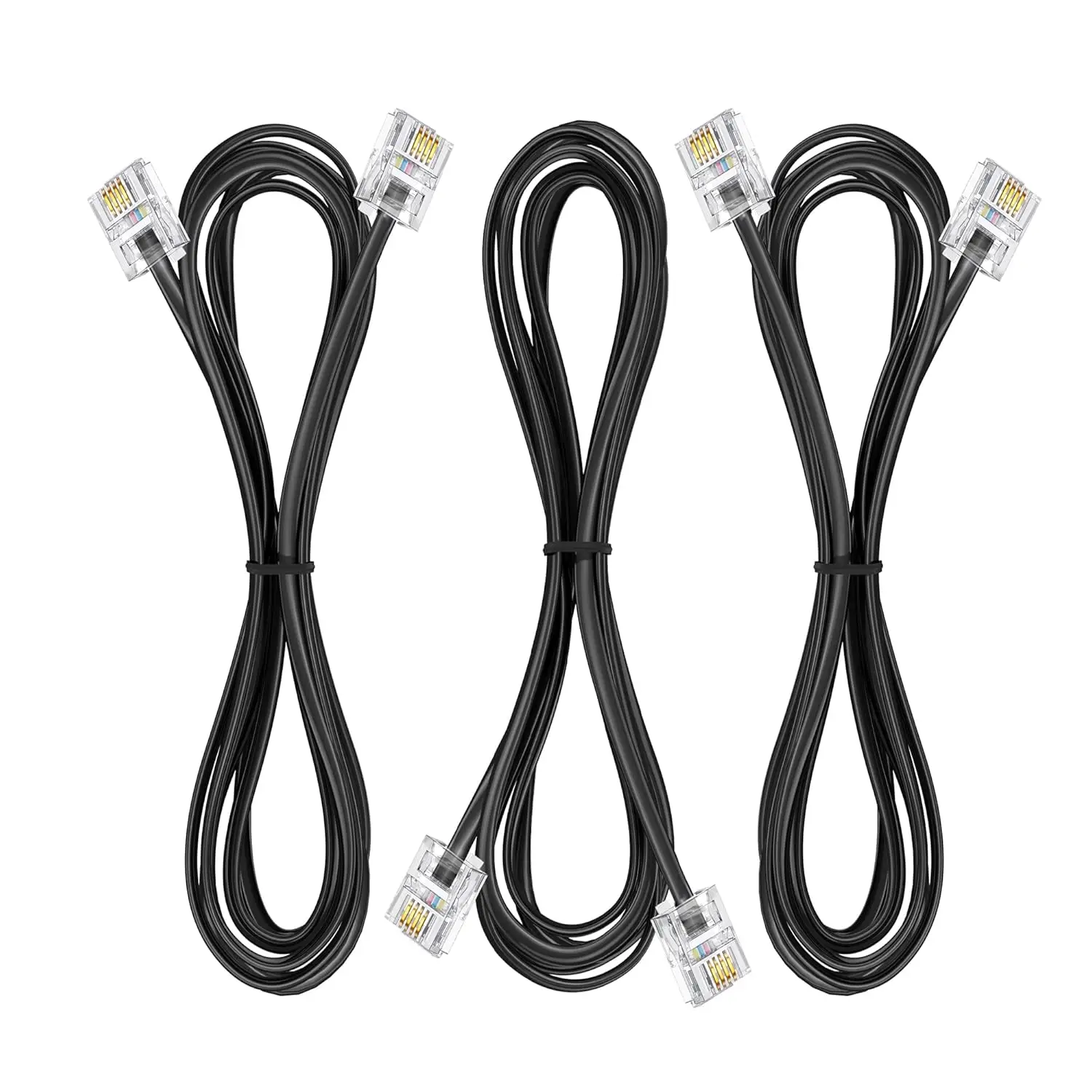 3-Pack Black 3.3FT RJ11 Phone Extension Cable for Landline & Fax, Durable Copper Core