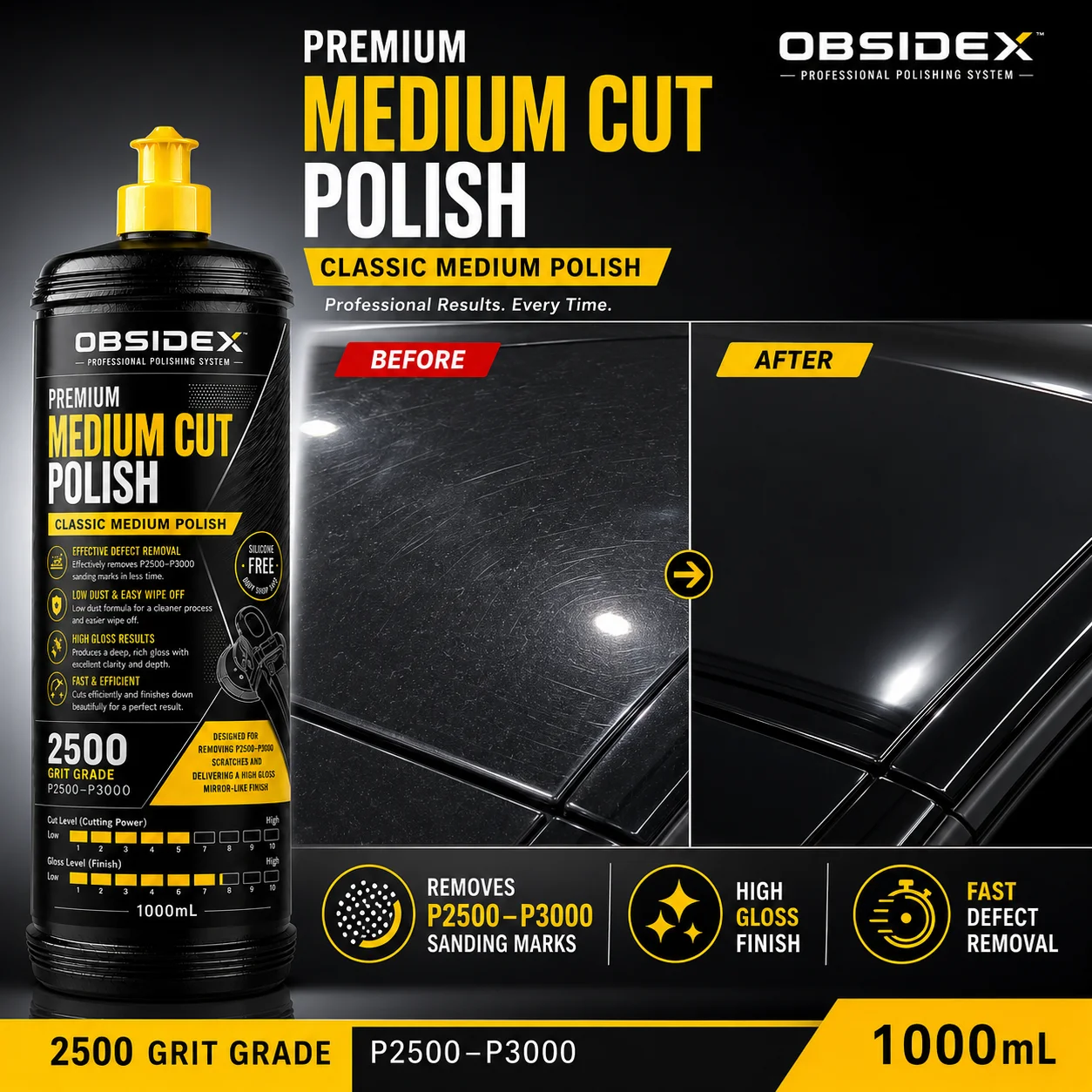 OBSIDEX Premium Polier-Set – Schleifpaste, Mittlere Polierpaste & Feinpolierpaste zur Lackkorrektur (3×1000ml) – Detail 3