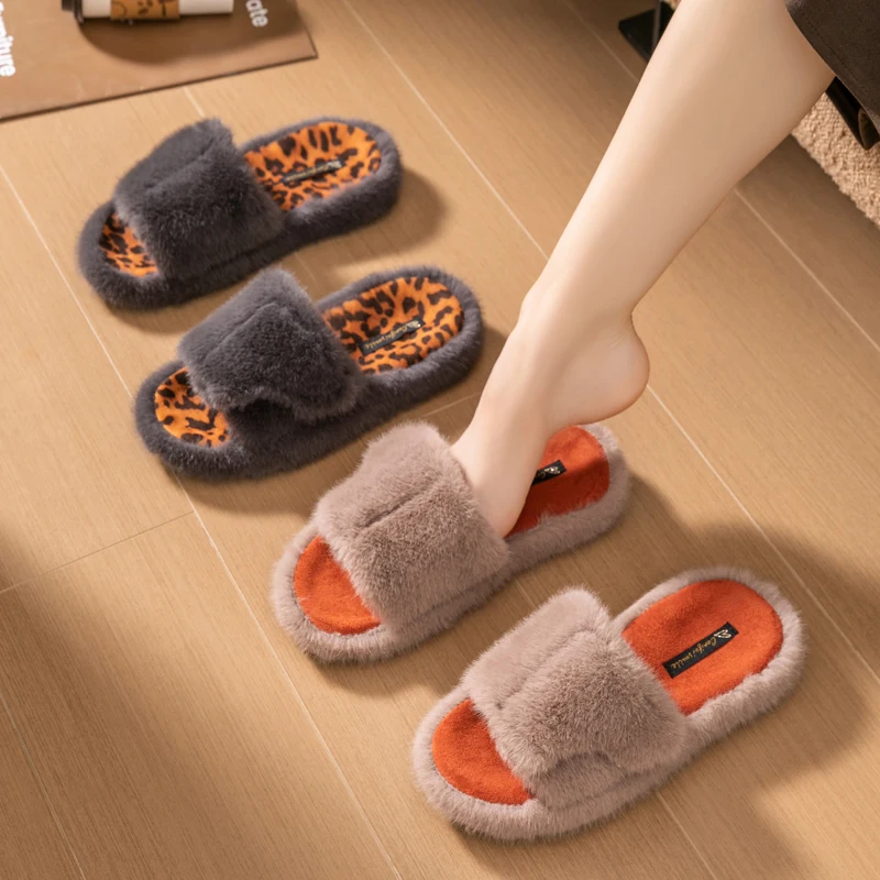 Eyriphy Pluche Pluizige Vrouwen Slippers Winter Warme Dia 'S Traagschuim Slaapkamer Slippers Open Teen Zachte Zool Schoenen Vrouwen Knusse Glijbanen