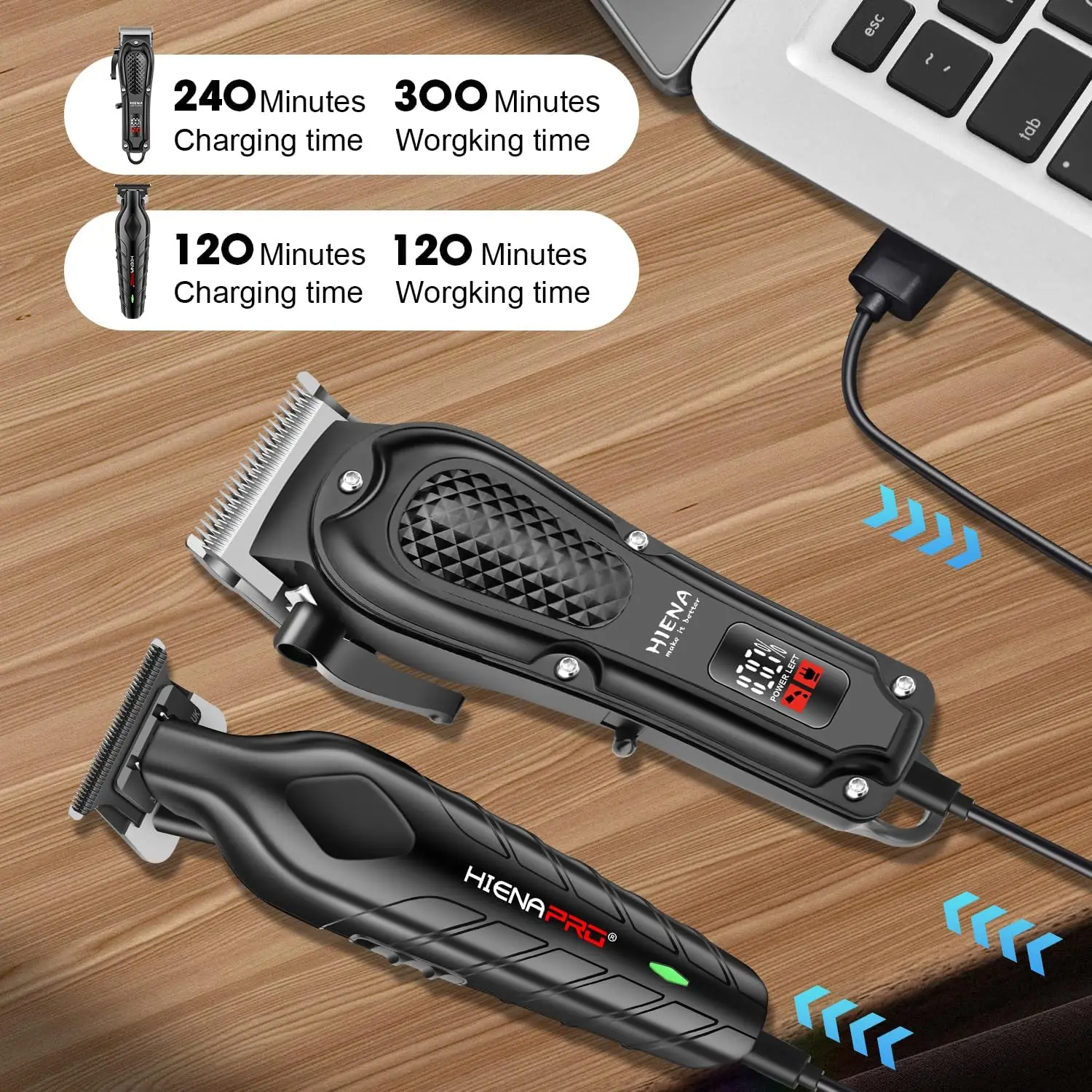 مجموعة ماكينة قص الشعر الاحترافية من HIENA، مجموعة أدوات تشذيب الشعر الكهربائية المحمولة اللاسلكية القابلة لإعادة الشحن لآلات قص الشعر في صالون الحلاقة