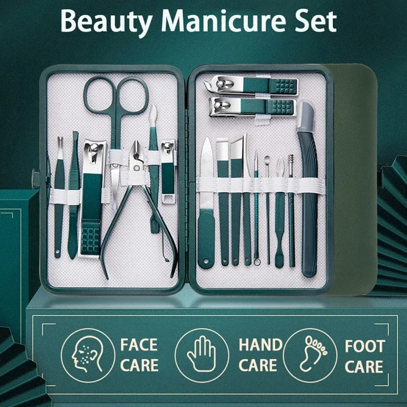 Conjunto profissional de manicure com estojo de couro, kit Nail Clippers, ferramentas de aço inoxidável para unhas para homens e mulheres, 7-18 pcs