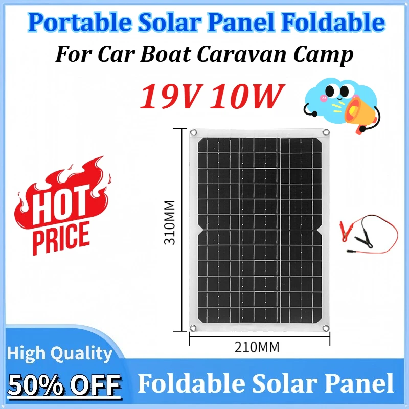 

New 19V 10W Solar Panel Kit Complete Camping Foldable Solar Power Station Portable Generator Charger for Car Boat Caravan Camp