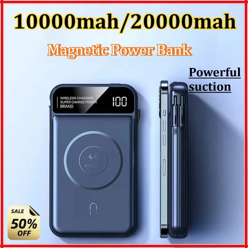 

For IPhone/Xiaomi 10000mah 20000mah Wireless Charging for Magsafe Magnetic Charging Built-in Wire Mobile Phone Backup Battery