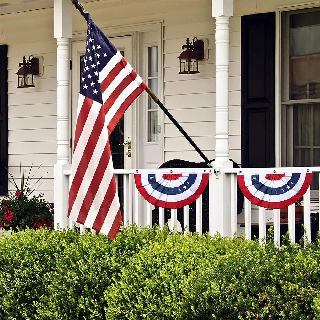 Independence Day Flag Striped Stars Printing Pleated Fan Shaped USA National Day Half Flag Home Garden Decoration Hanging Flags