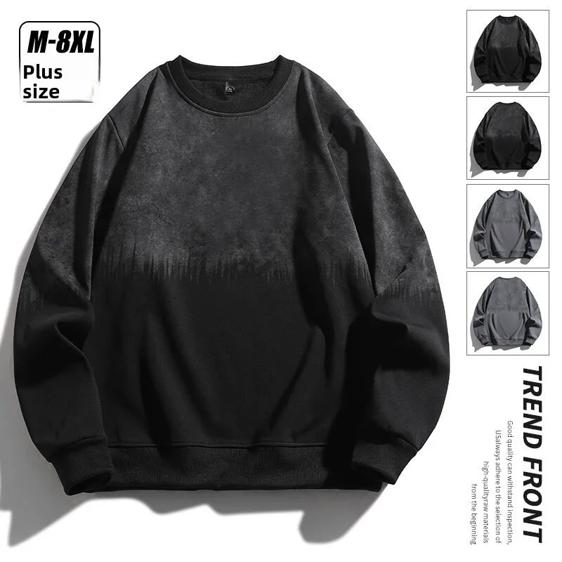 

Trendy Large Size round Ne Sweatirt Casual Loose Fit Cartoon Print Spring Autumn Men's irt Cleanfit Sle PU Leather