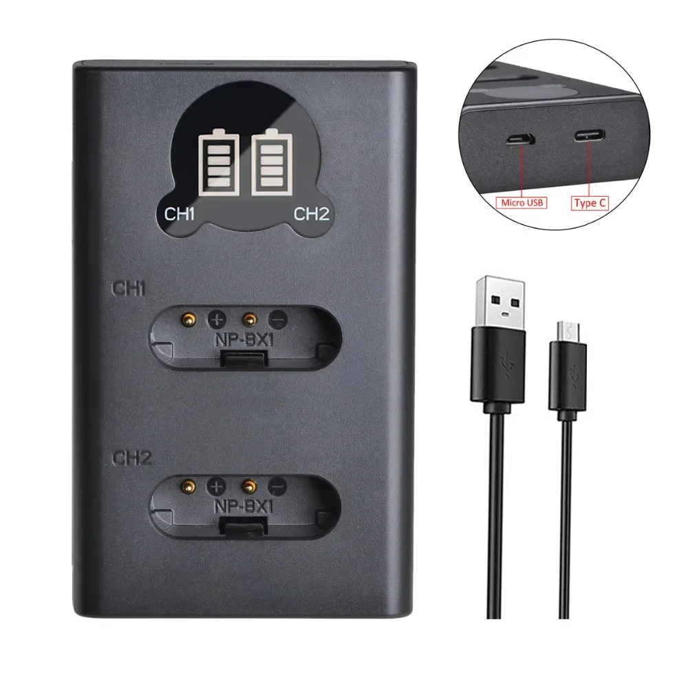 Batmax NP-BX1 1860mAh Battery+LED Dual Charger for Sony ZV-1 DSC-RX100 M7 DSC-WX500 HX300 WX300 HDR AS100v AS200V AS15 AS30V