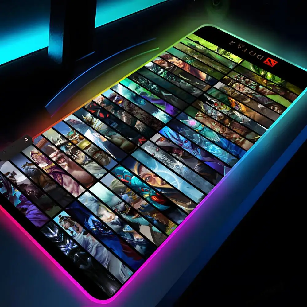 DOTA 2 لوحة ماوس كبيرة Rgb Xxl للكمبيوتر المحمول حصيرة لوحة ماوس للألعاب بإضاءة خلفية لوحة مفاتيح ألعاب فتاة وسادات طاولة مكتب