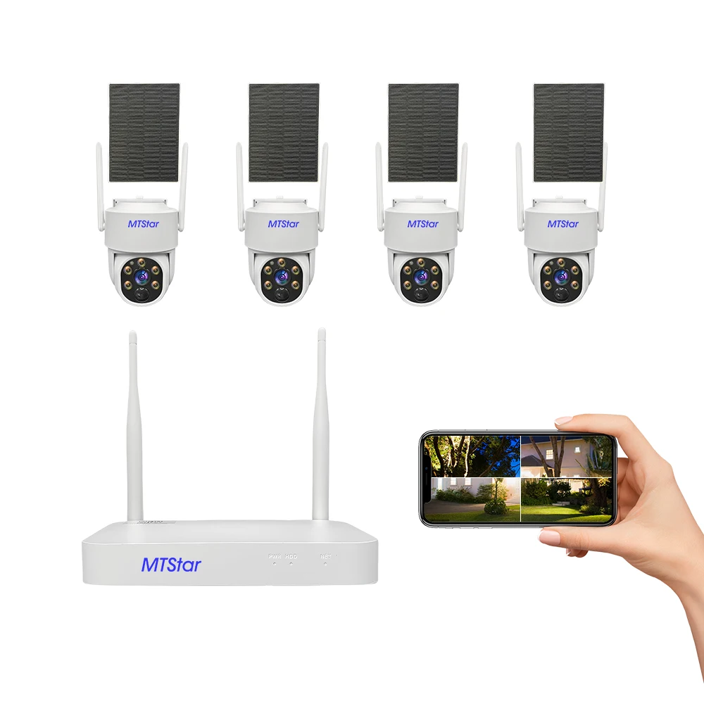 

4MP HD Wireless Network DVR & 4pcs Solar Panel Battery Wifi PTZ Camera Outdoor Solar Powered Video Surveillance Security System