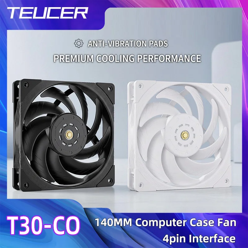 

TEUCER T30-PST-CO 140MM Вентилятор корпуса ПК с двойными шарикоподшипниками 12 В 4PIN PWM MAX Объем воздуха 96,19 куб.см Низкий уровень шума Охлаждающий вентилятор для игрового ПК