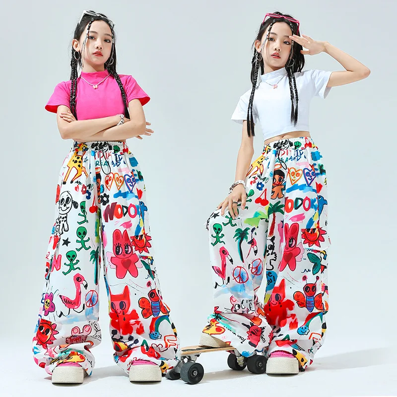 여아용 핑크 크롭 탑 패션, 여아용 도파민 바지, 재즈 댄스 코스튬 세트, 달콤한 여아, 15-70kg