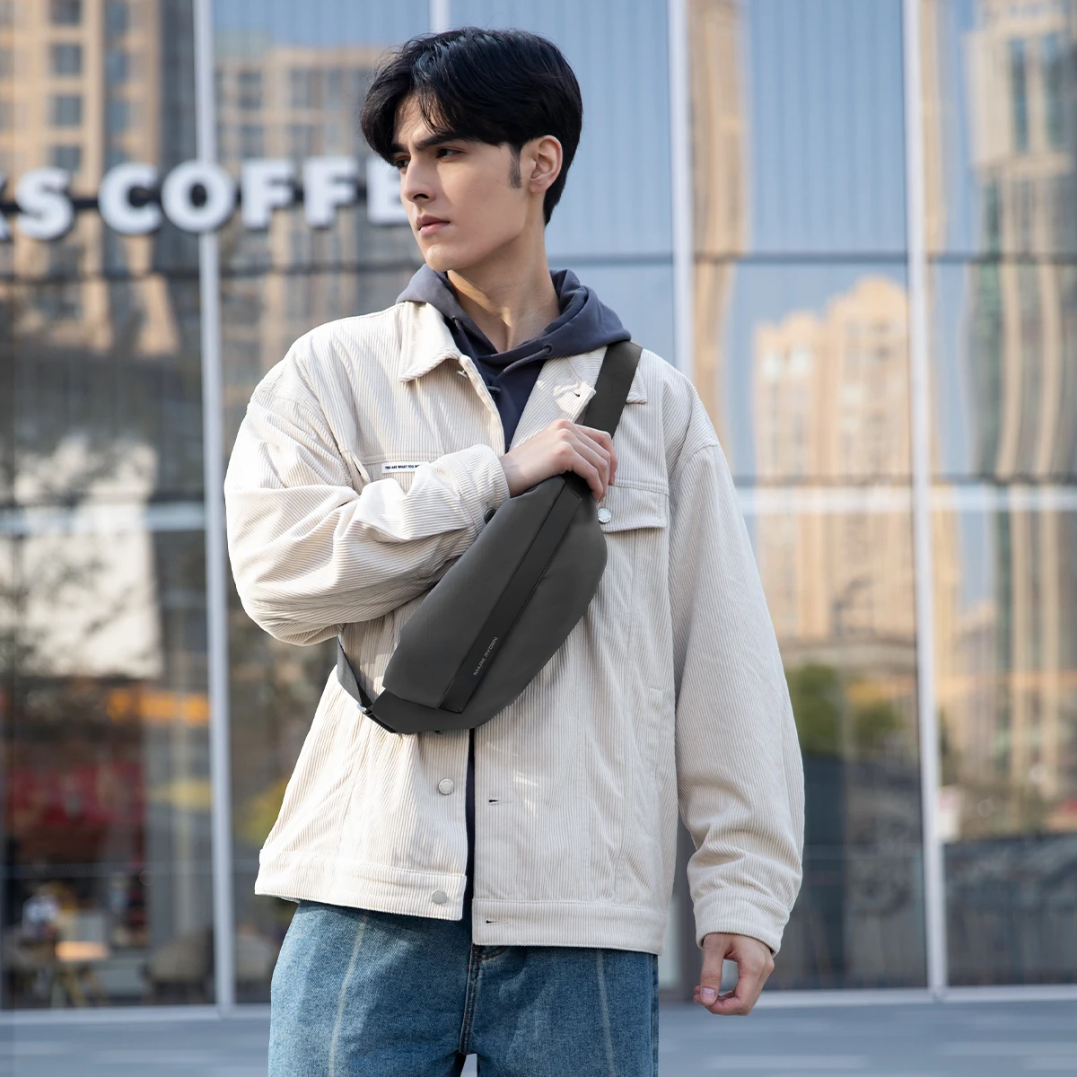 MARK RYDEN Men's Crossbody Waist Bag With Anti-theft Pocket & Side Water Bottle Holder Water Resistant Chest Bag