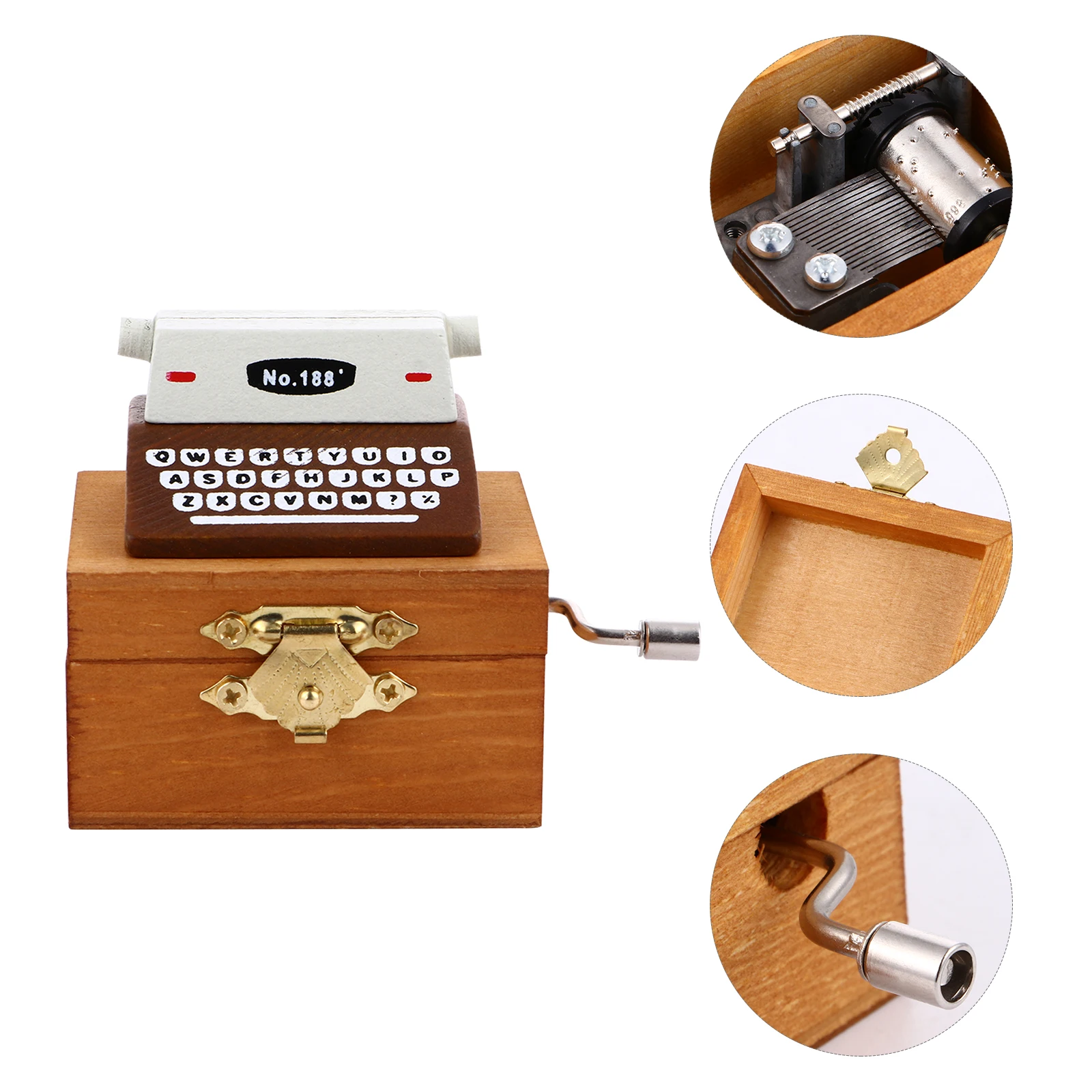 

Mini Hand Typewriter Music Box Wooden Manual Wind Up Melody Gift For Adults, Christmas Birthday Present, Clockwork Wooden