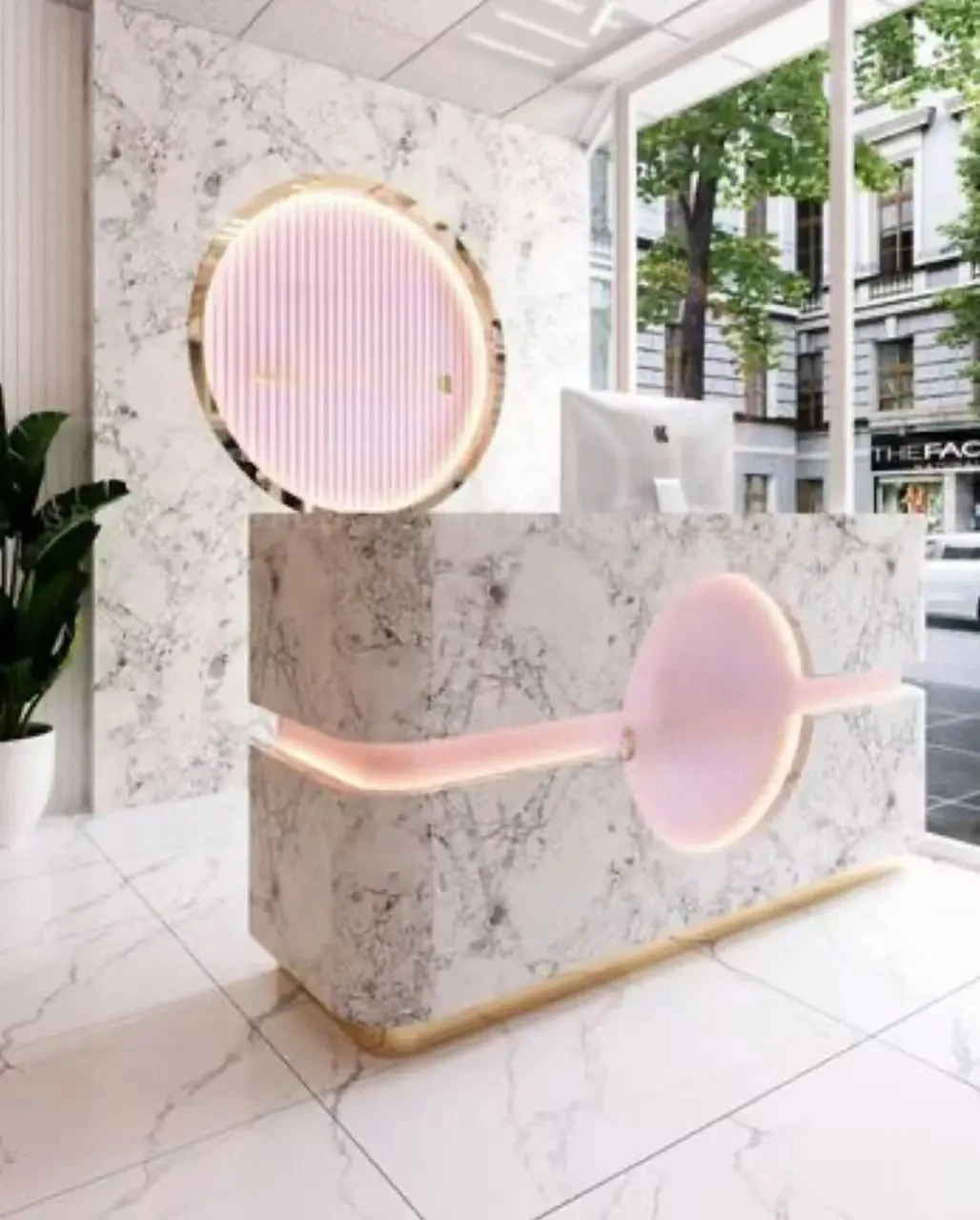 

Best Selling Modern Style Custom Reception Desk for Beauty Salon Nail Salon Gym Made Wood Circular Design Small Reception Table