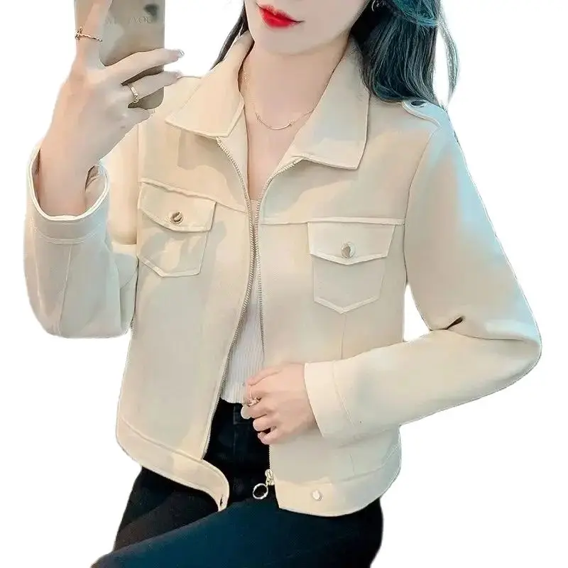 

Spring Autumn Short Casual Jacket Women 2024 New Loose POLO Collar Jackets Pure Colour Coat Fashion Pocket Outerwear Female