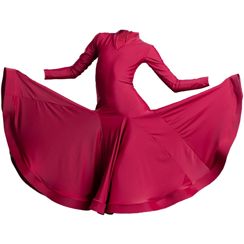 2025 어린이 볼룸 댄스 대회 의상 소녀용 와인 레드 바디수트 빅 스윙 스커트 수트 왈츠 모던 드레스