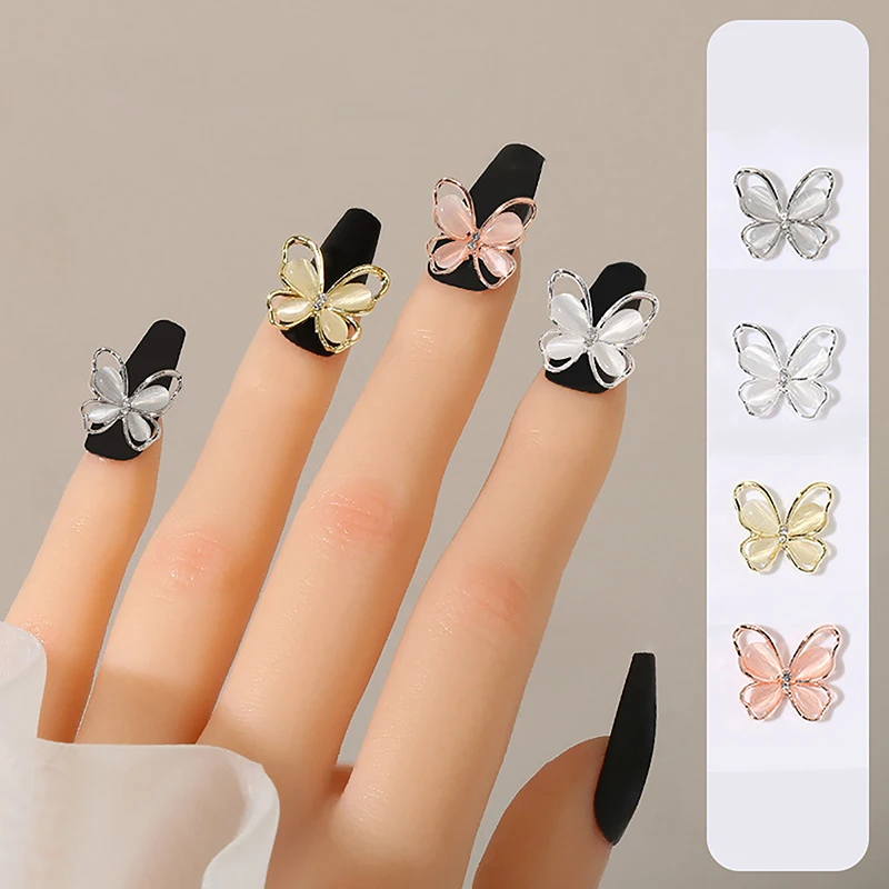 2Pcs Hollow Cat'S Eye Butterfly Shaped Nail Art Charms Rhinestones Butterfly Nail Decoration 3d Diy Crafts For Manicure Salon