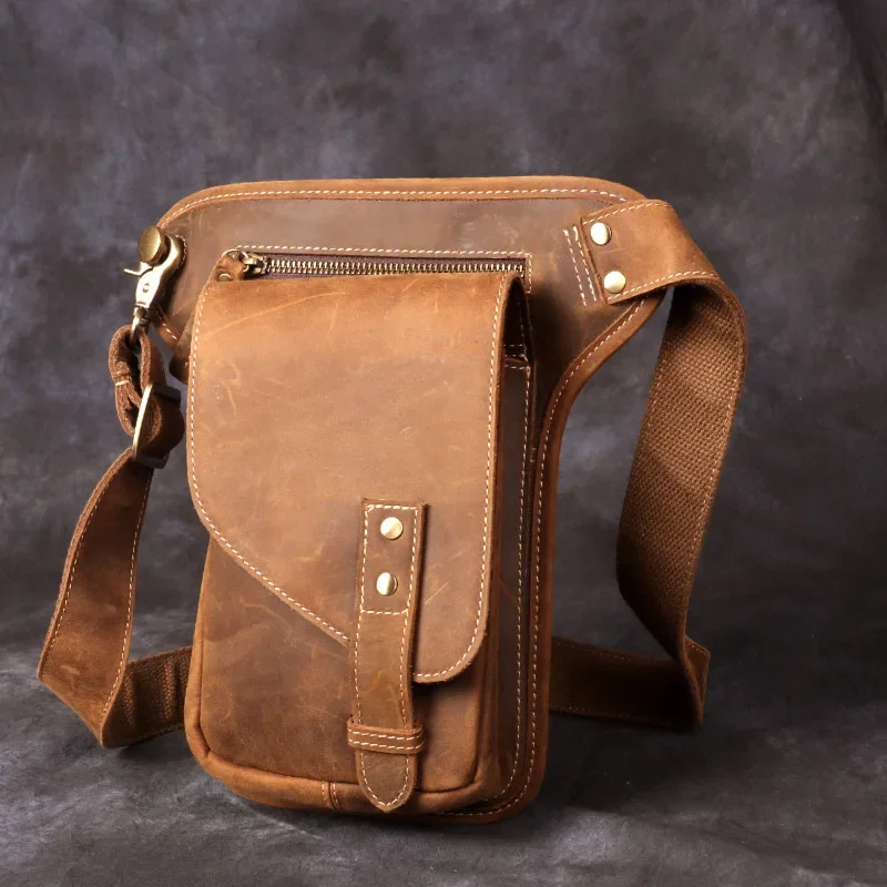 

Retro Genuine Leather Motorcycle Fanny Pack for Men Crazy Horse Leather Waist Bag Crossbody Bag