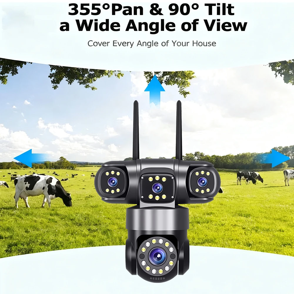 كاميرا واي فاي خارجية 10K 20MP لأمن المنزل، 4 عدسات، 4 شاشة 360 درجة °   كاميرا مراقبة لاسلكية PTZ 16X Zoom CCTV للحماية الأمنية