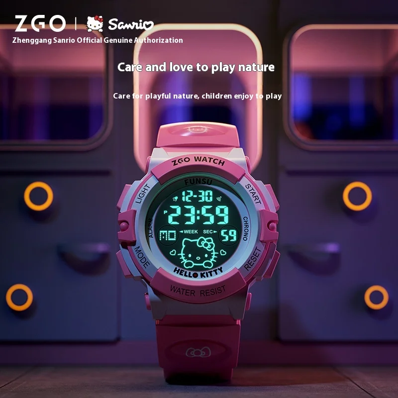 Sanrio Zgo Hello Kitty Watch Sports Waterproof Luminous Digital Watch Gifts For Female Students Kawaii Kids Watch Gift Toy Watch