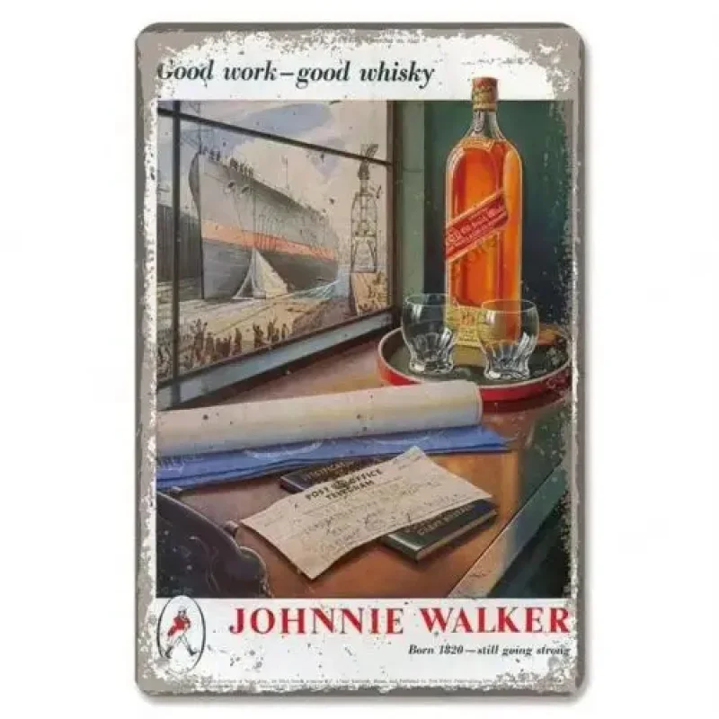 Letrero Metálico de Whisky Johnnie Walker Vintage, Decoración Retro para Pared de Cuarto de Hombre