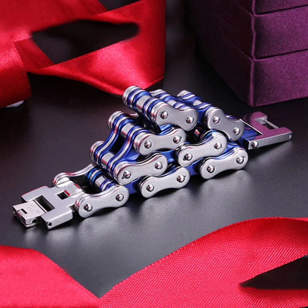 الأزرق رجل أساور الوزن، فاسق السائق دراجة نارية سلسلة ربط أساور للرجال الفولاذ المقاوم للصدأ الفضة والمجوهرات بالجملة #3