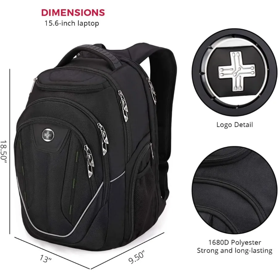 Swissdigital Design Large Travel Backpack For Men TSA-Friendly Business Laptop Backpack USB Charging Port RFID Protection Tech