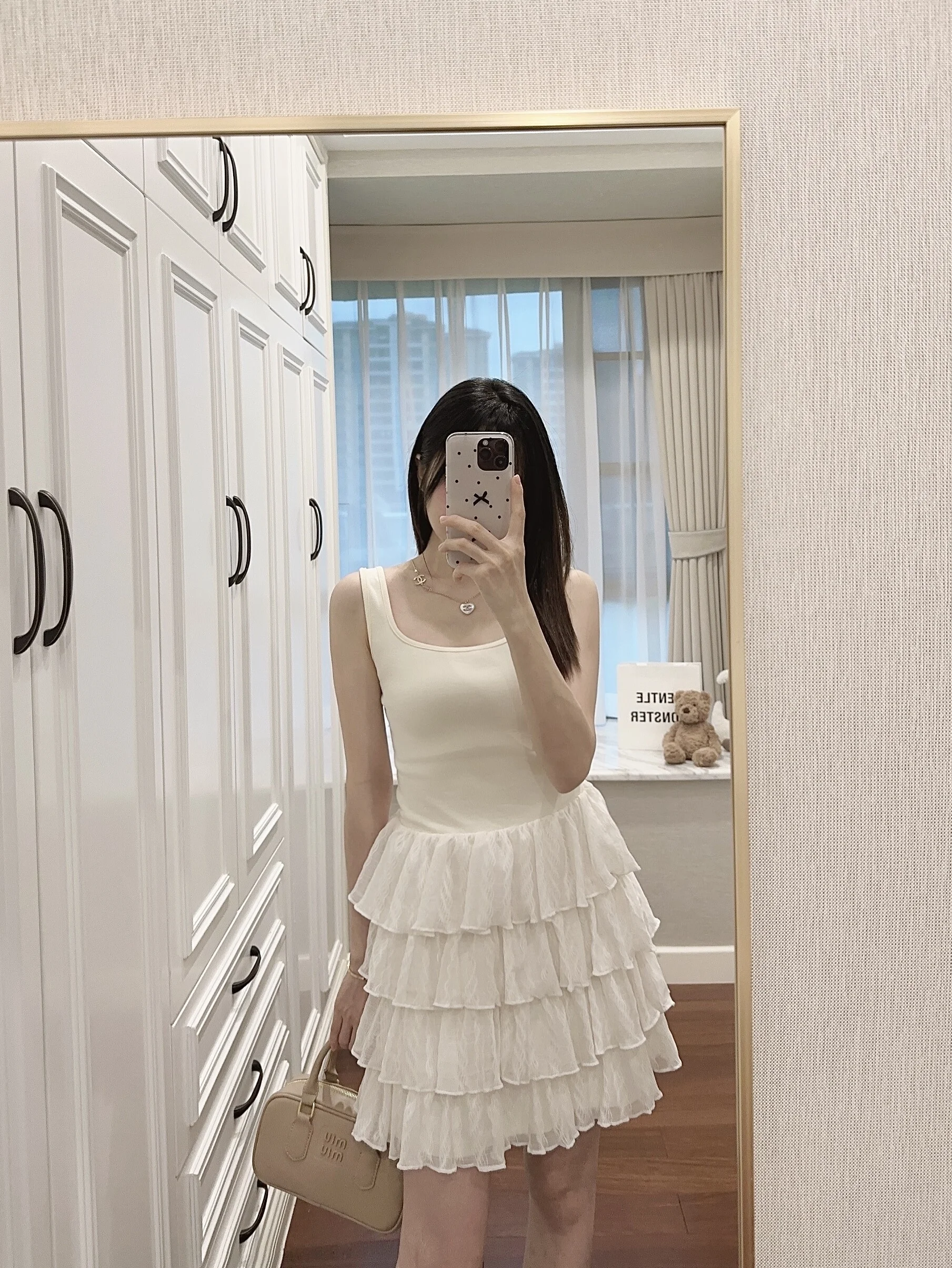 

Hellokay Korean Sle White Cake Women's Skirt Summer Vaion ort Sweet Waist Cinching Strap Dr Polyester Fiber High Wa...