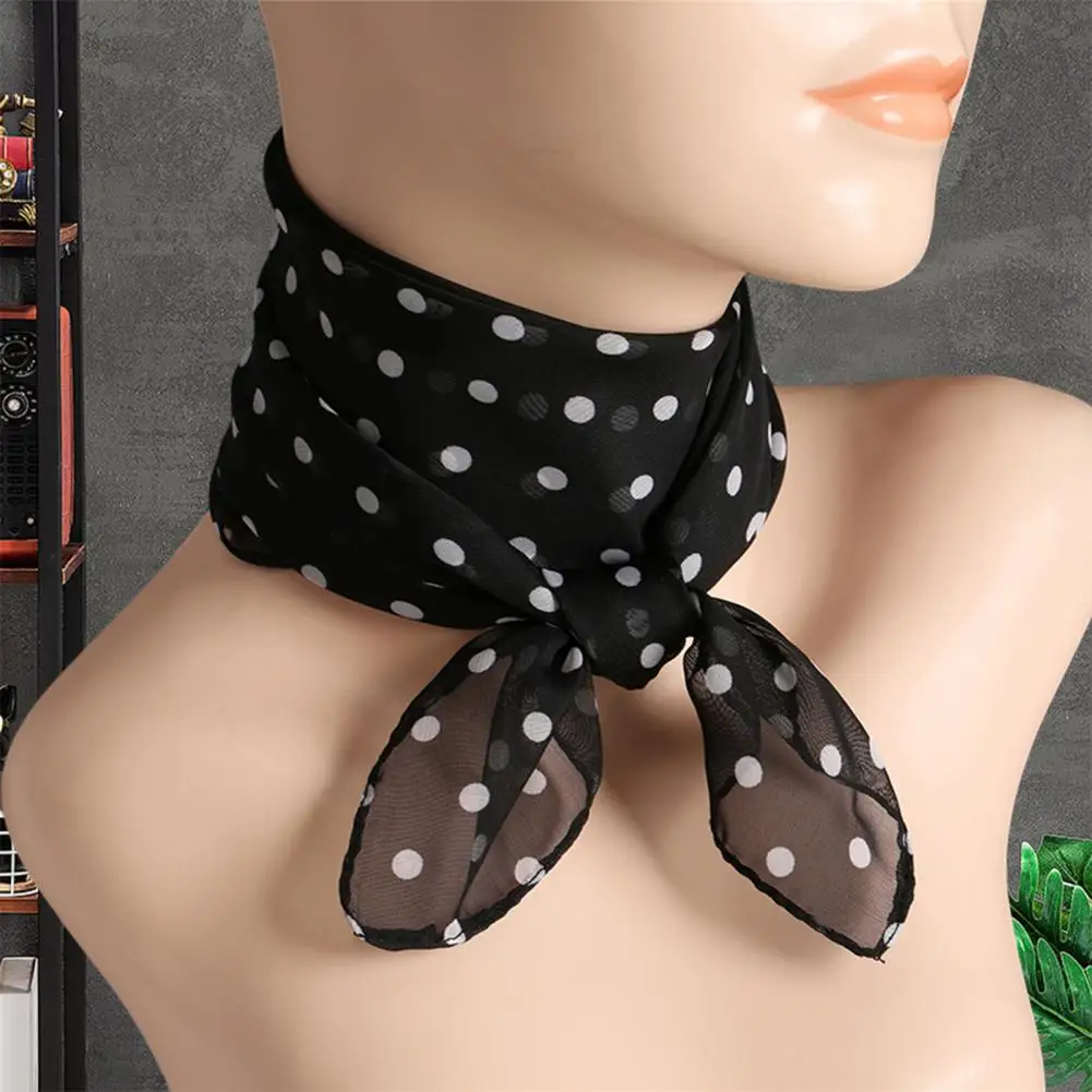 Women Scarf Dot Print Thin Neckerchief Breathable Neck Decoration Chiffon Collar Scarf Lady Head Neck Square Scarf