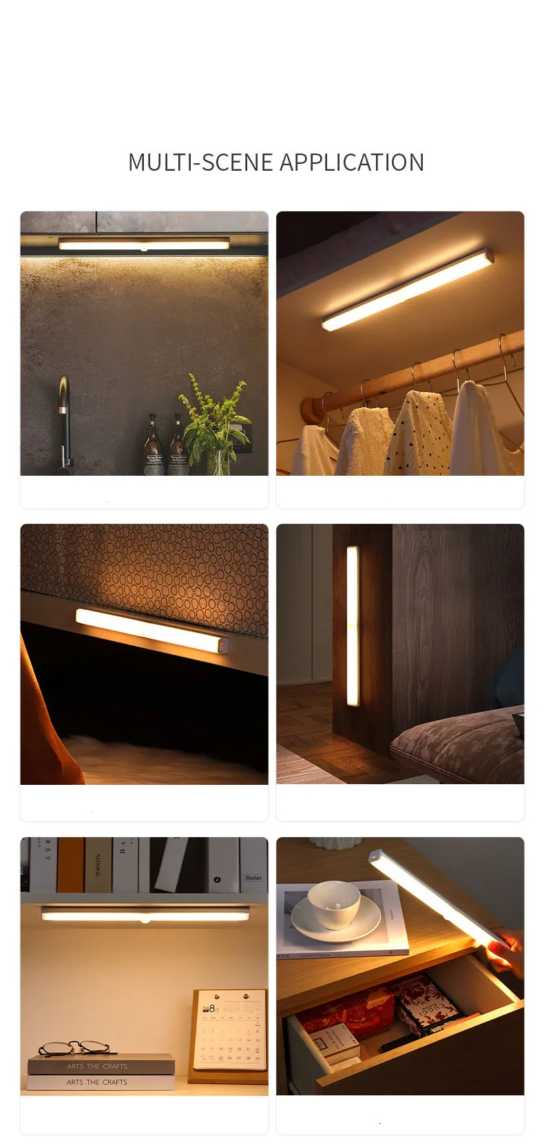 Night Light Motion Sensor Led USB Rechargeable Motion Detector Cabinet Lights 3 Colors In One Lamp Bedroom Kitchen Decor