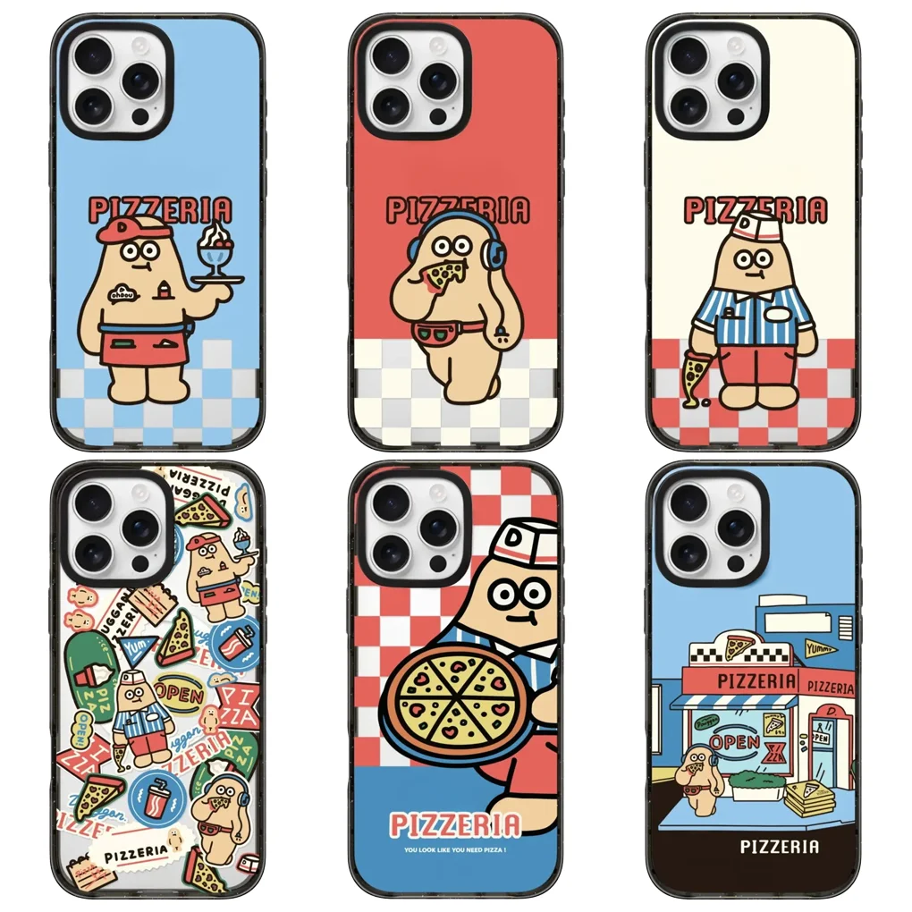 

Cartoon Pizza 2.0 Acrylic Black Border Magnetic Phone Case Cover for IPhone 17 16 15 14 13 12 Pro Max Case